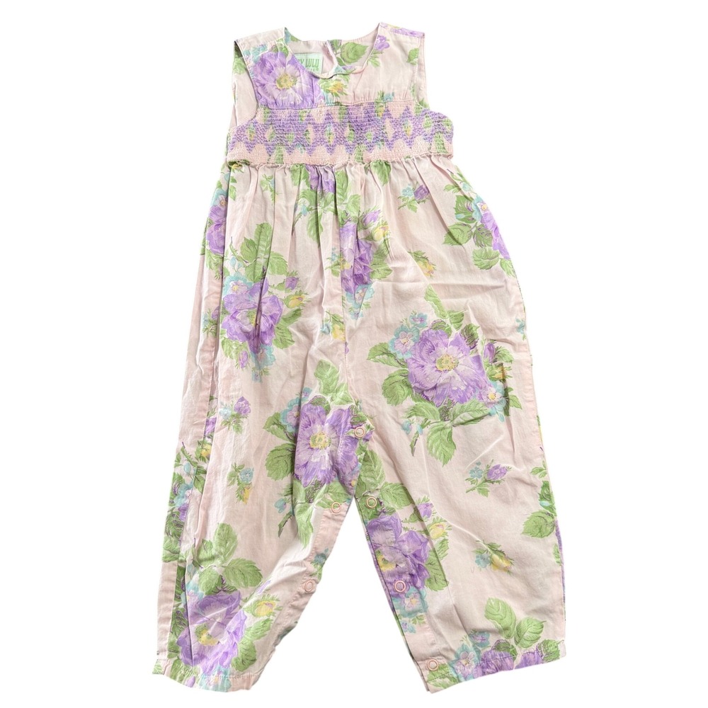 Baby Lulu Vintage Smocked Floral Jumpsuit Romper Girl 24m Pink Purple Sleeveless